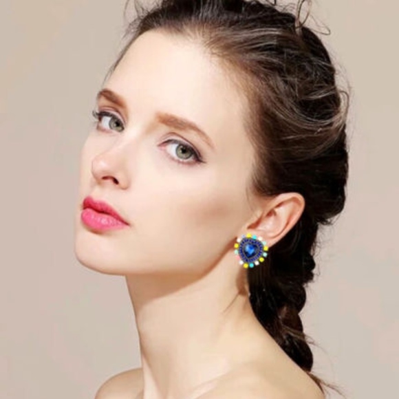 Multicolor Rhinestone Heart Shaped Stud Earrings - Picture 2 of 4